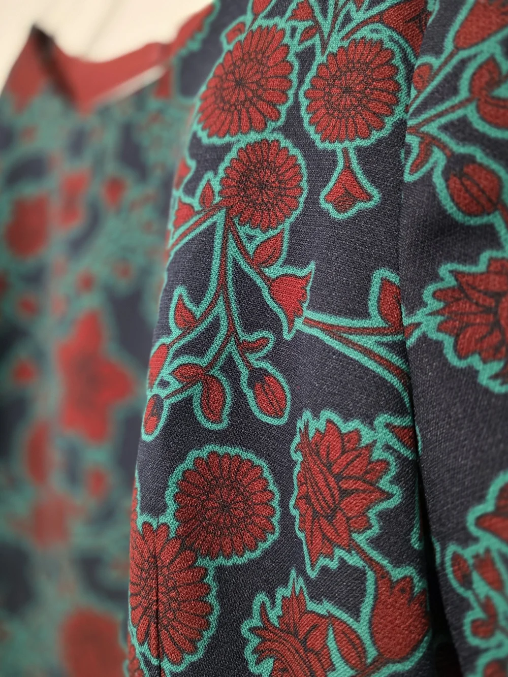 J. Crew Teal and Burgundy Floral Sheath Midi Dress Business, Office Dress Petite